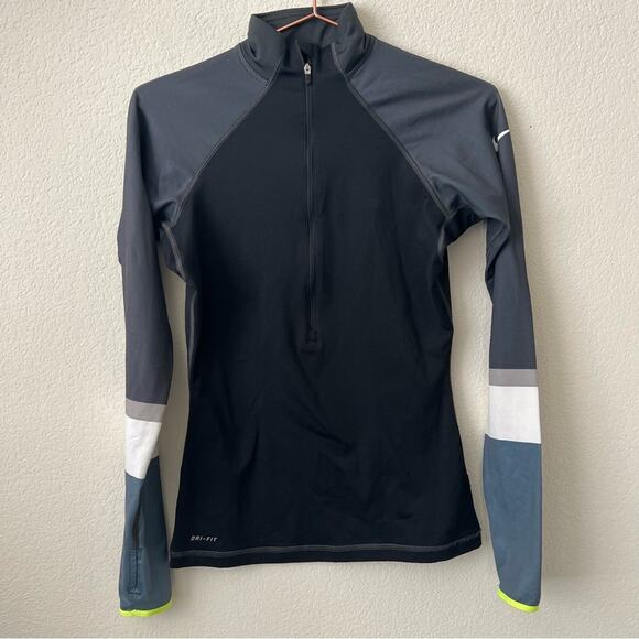 Nike Pro Gray Color Block Half-Zip Long Sleeve Top white blue neon yellow - Picture 1 of 6